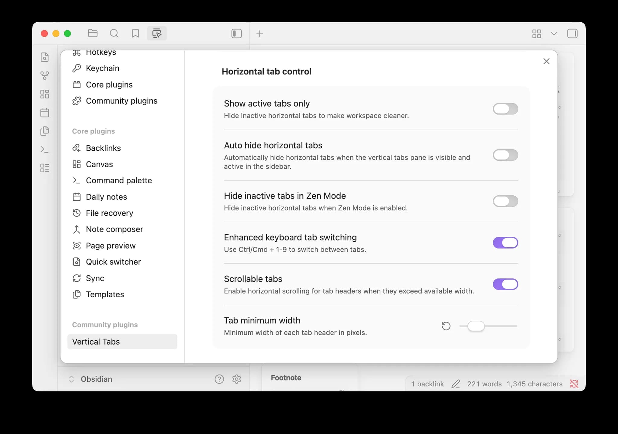 Vertical Tabs screenshot