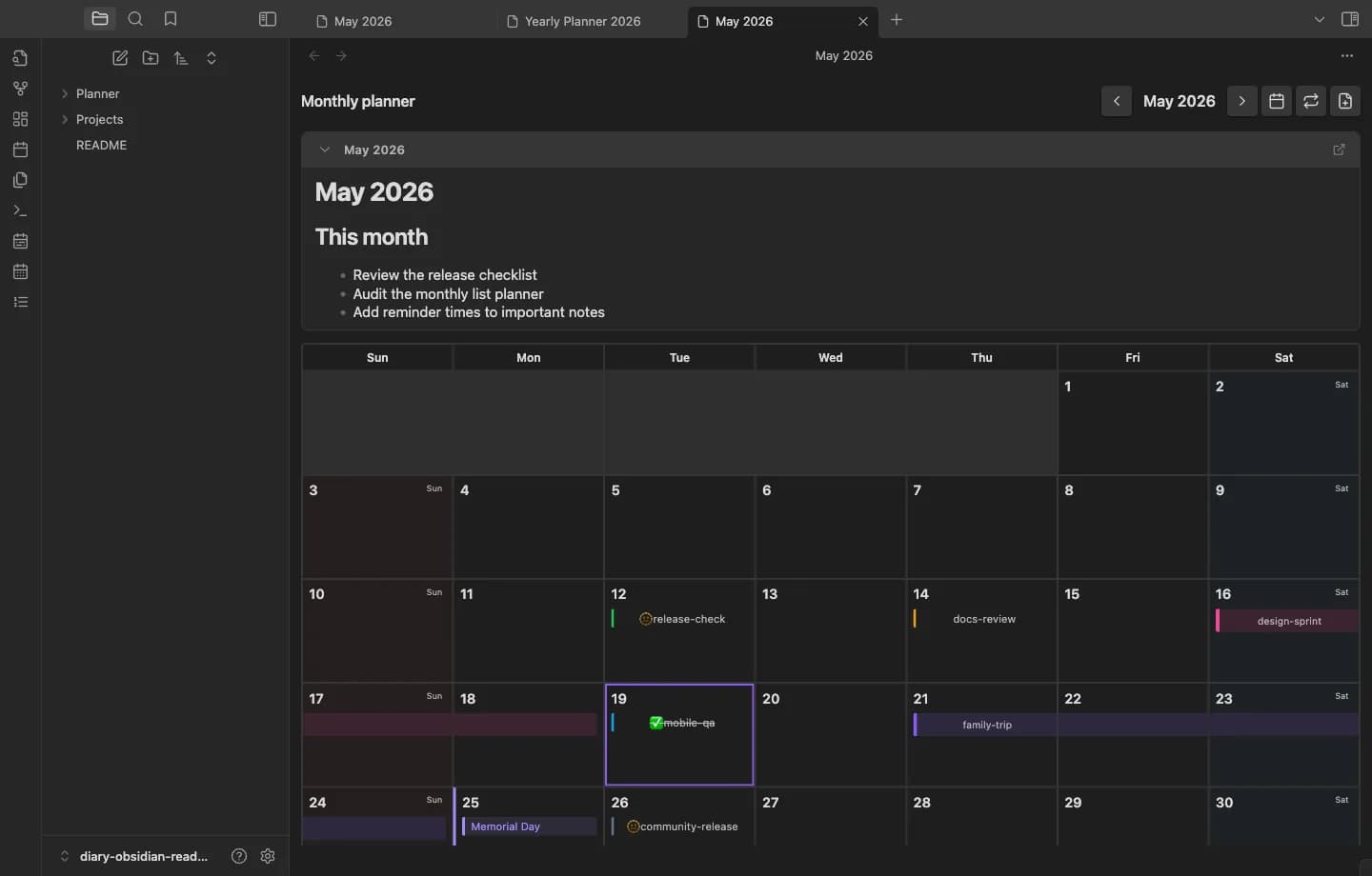 Diary screenshot