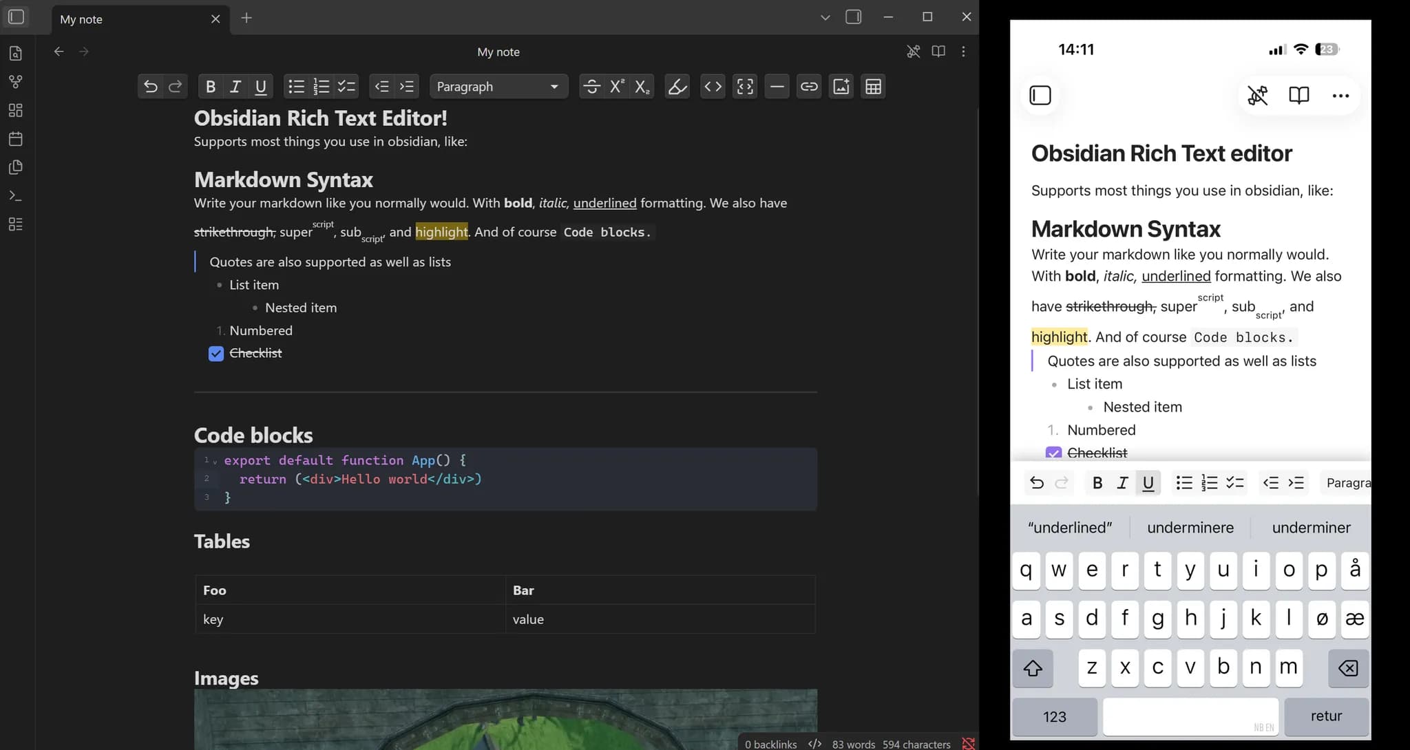 Rich Text Editor screenshot
