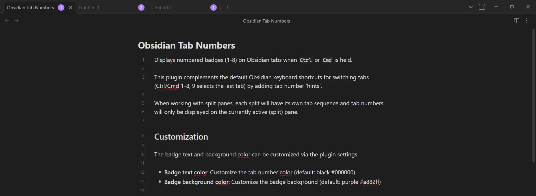 Tab Numbers screenshot