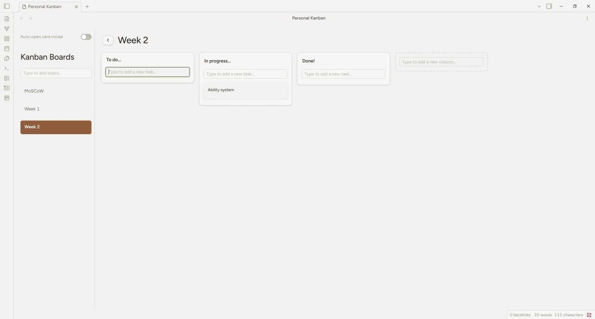 Personal Kanban screenshot