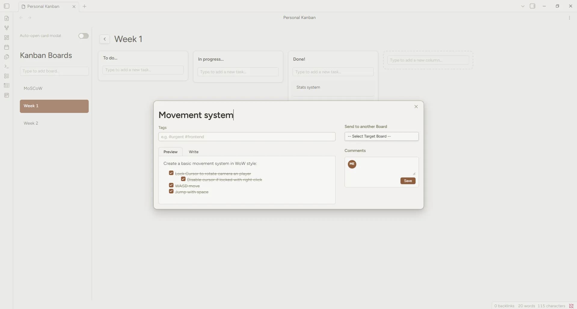 Personal Kanban screenshot
