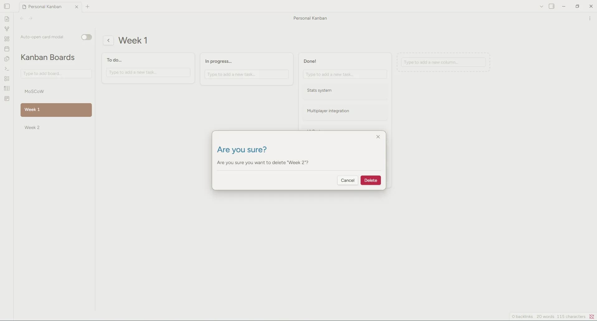 Personal Kanban screenshot
