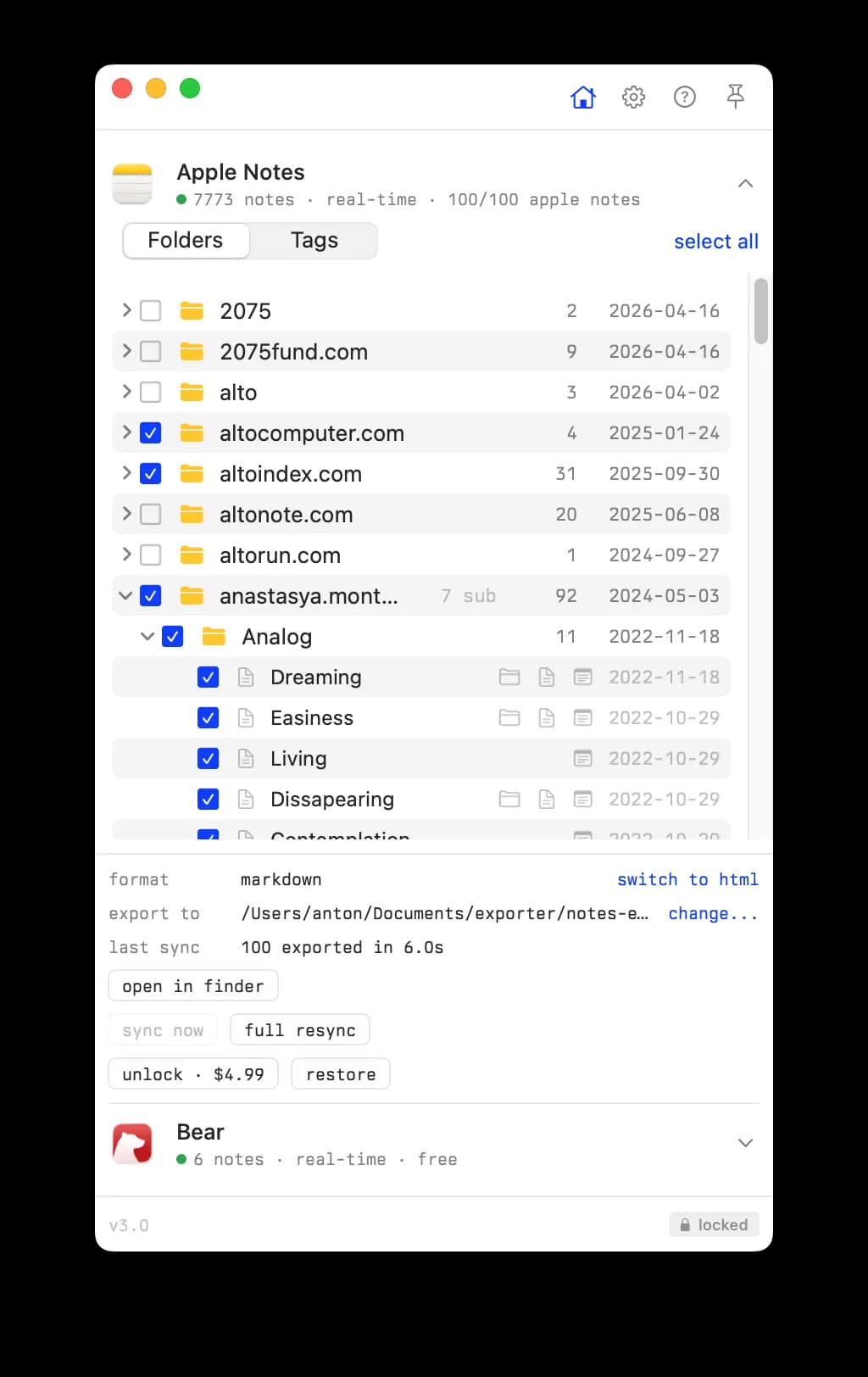 Exporter screenshot