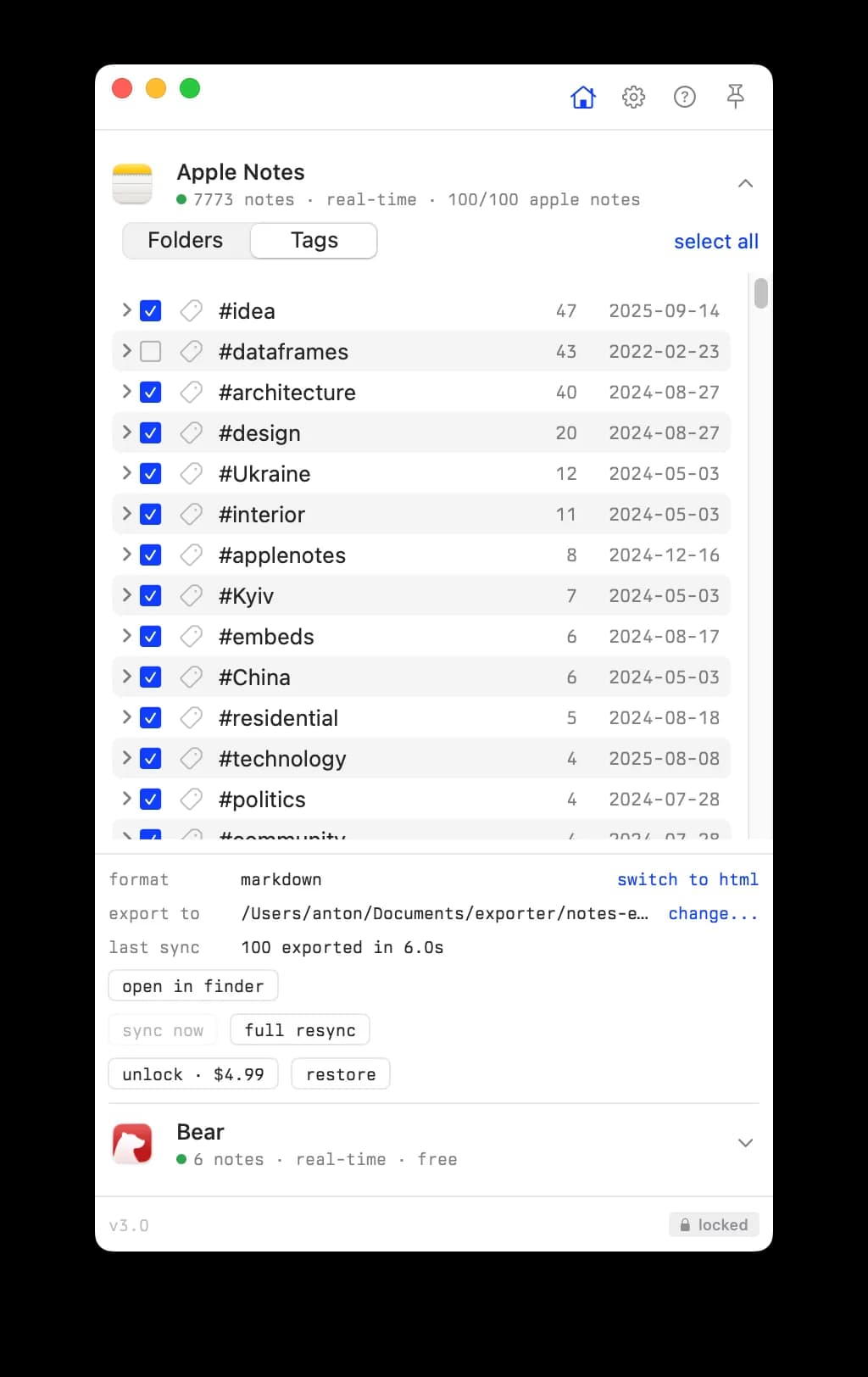 Exporter screenshot
