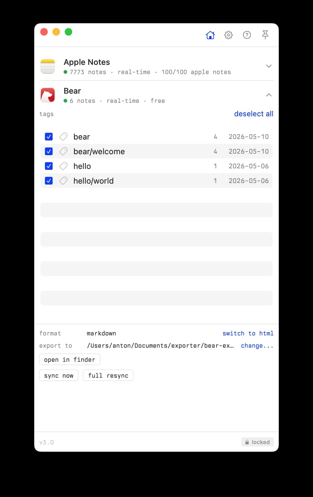 Exporter screenshot