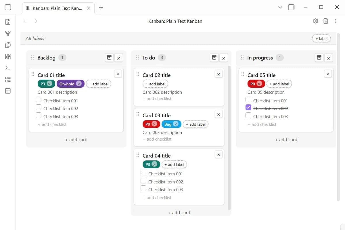 Plain Text Kanban screenshot
