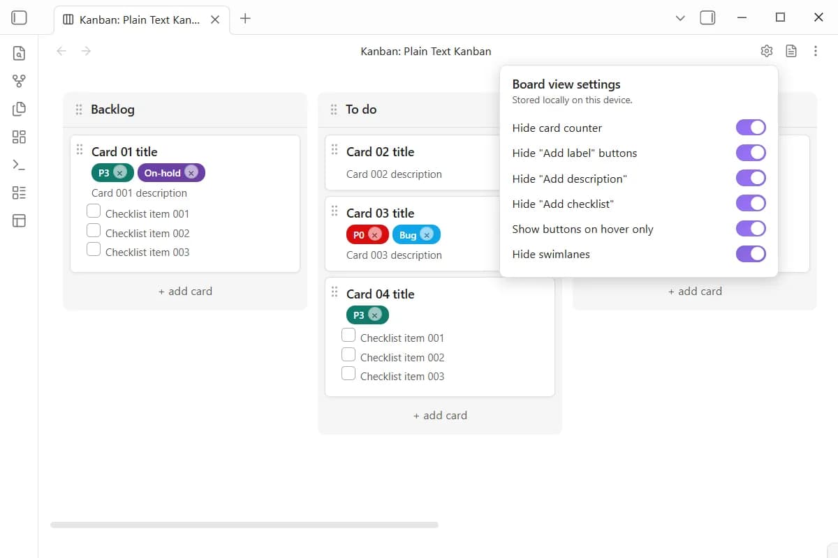 Plain Text Kanban screenshot