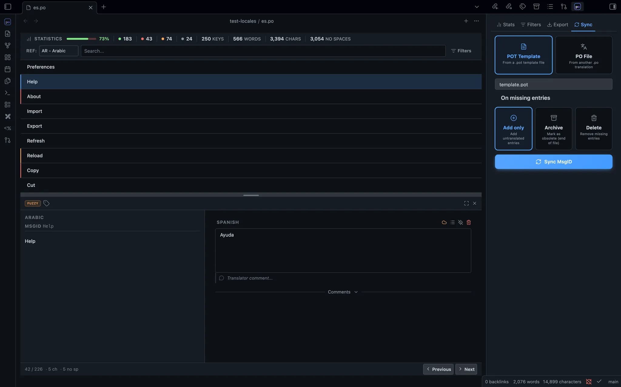 PO Editor screenshot