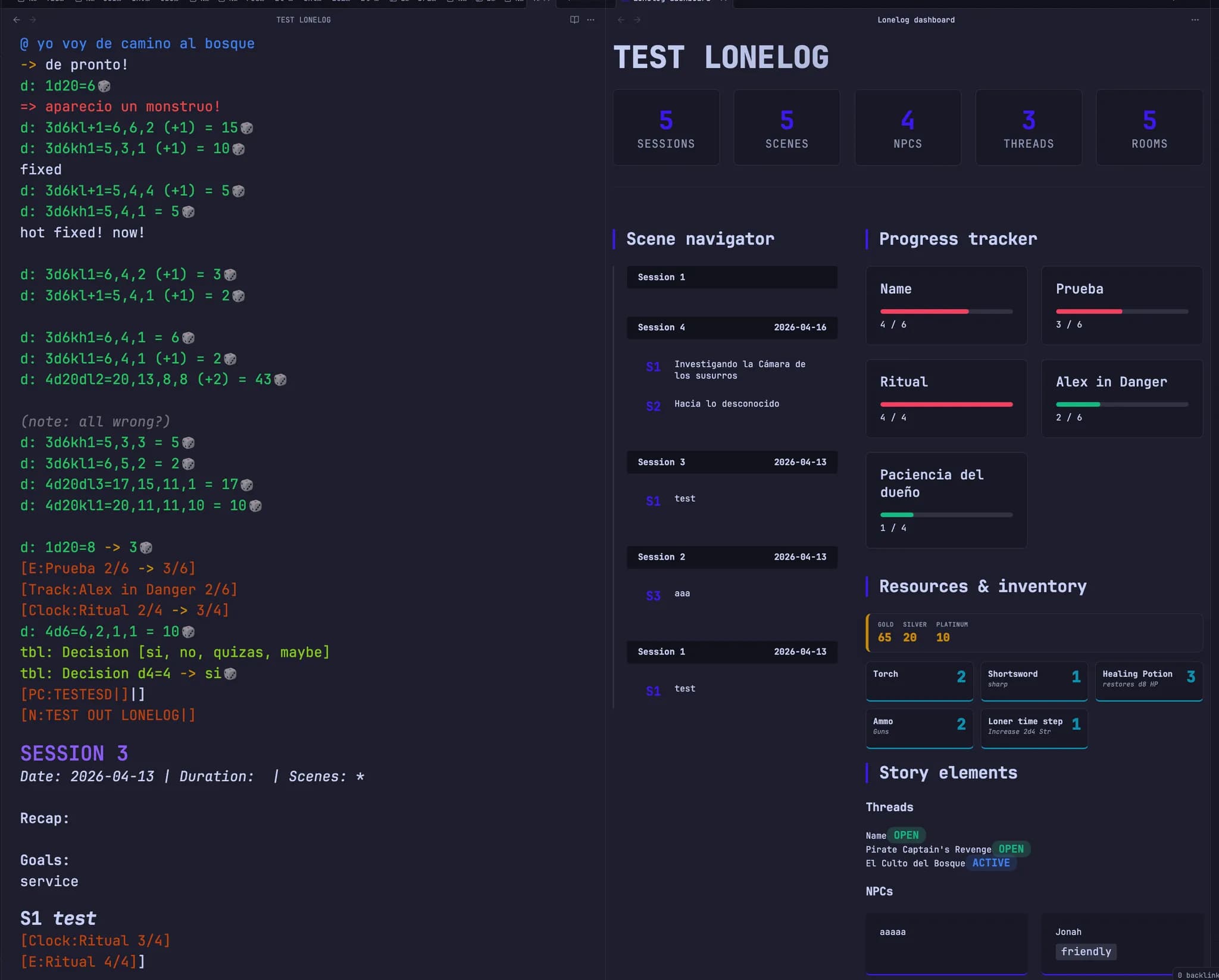 Lonelog screenshot