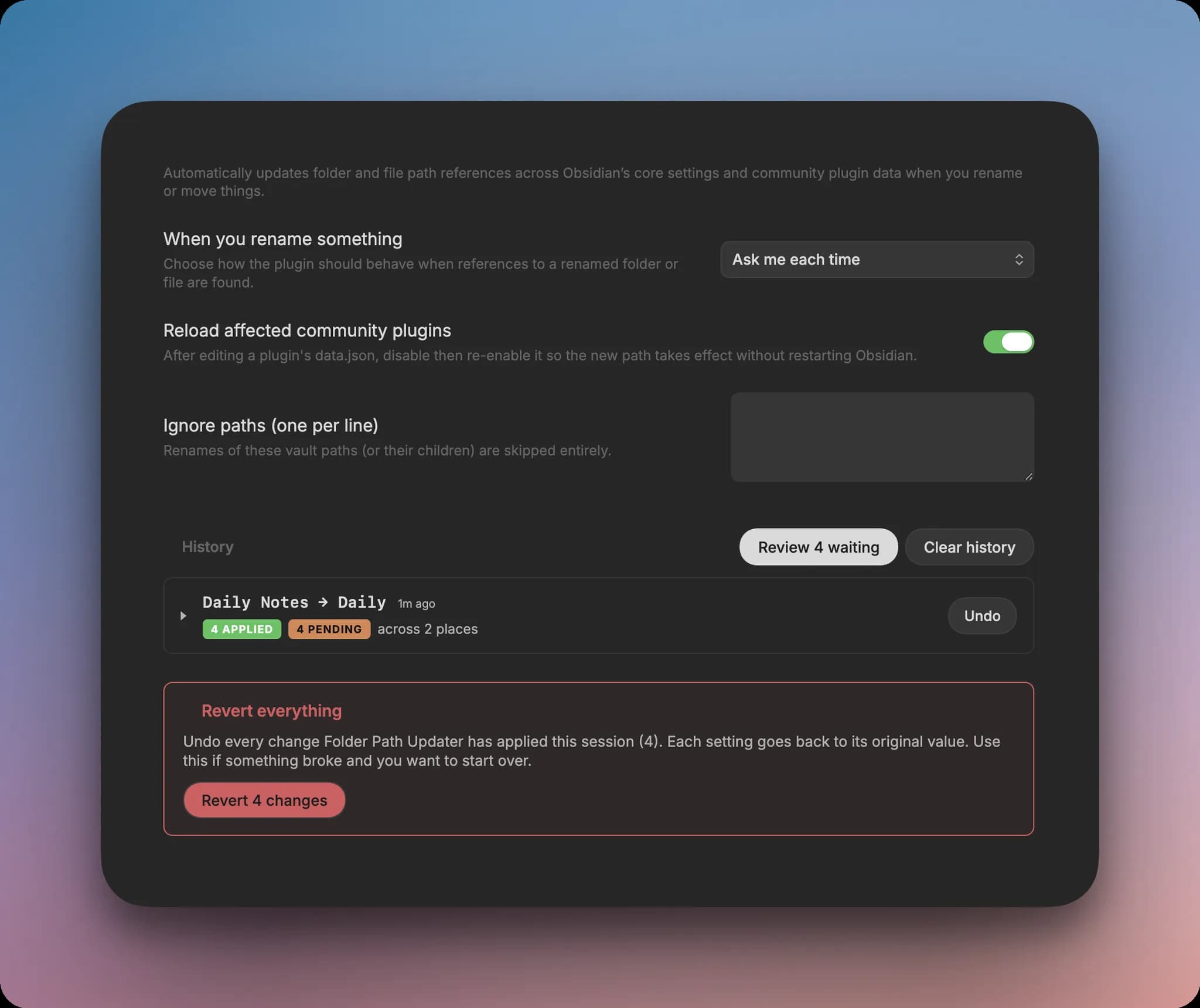 Folder Path Updater - Obsidian Plugin
