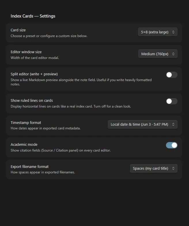 Index Cards screenshot