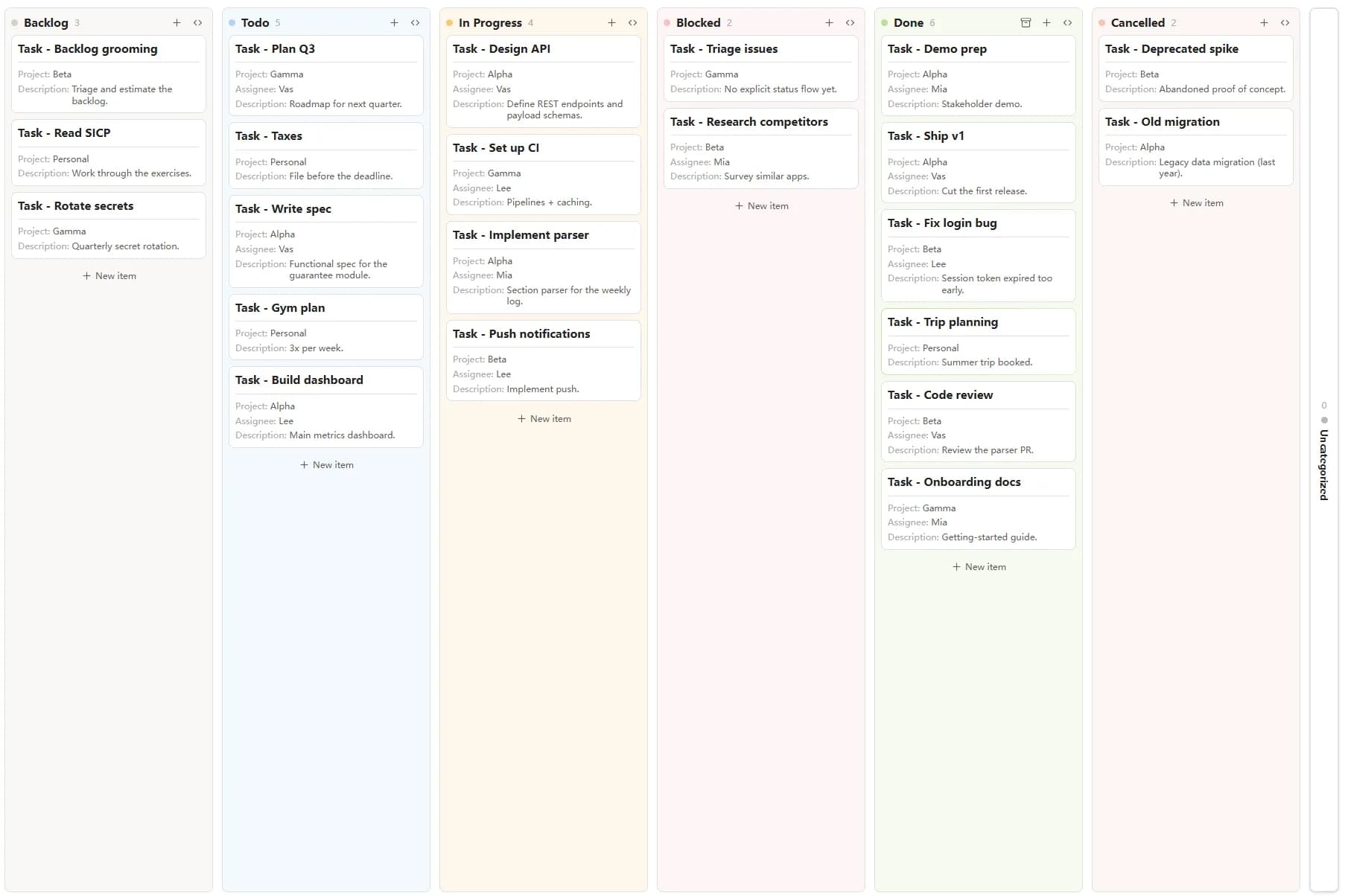 Task Manager Bases View screenshot