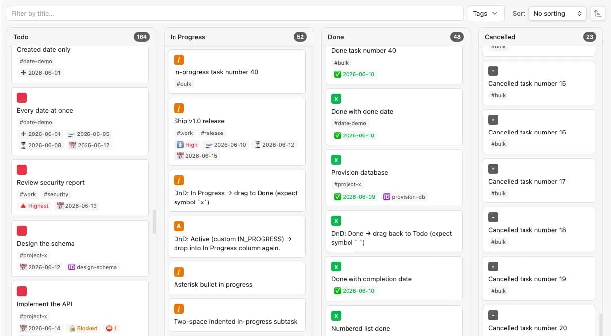 Tasks Kanban screenshot
