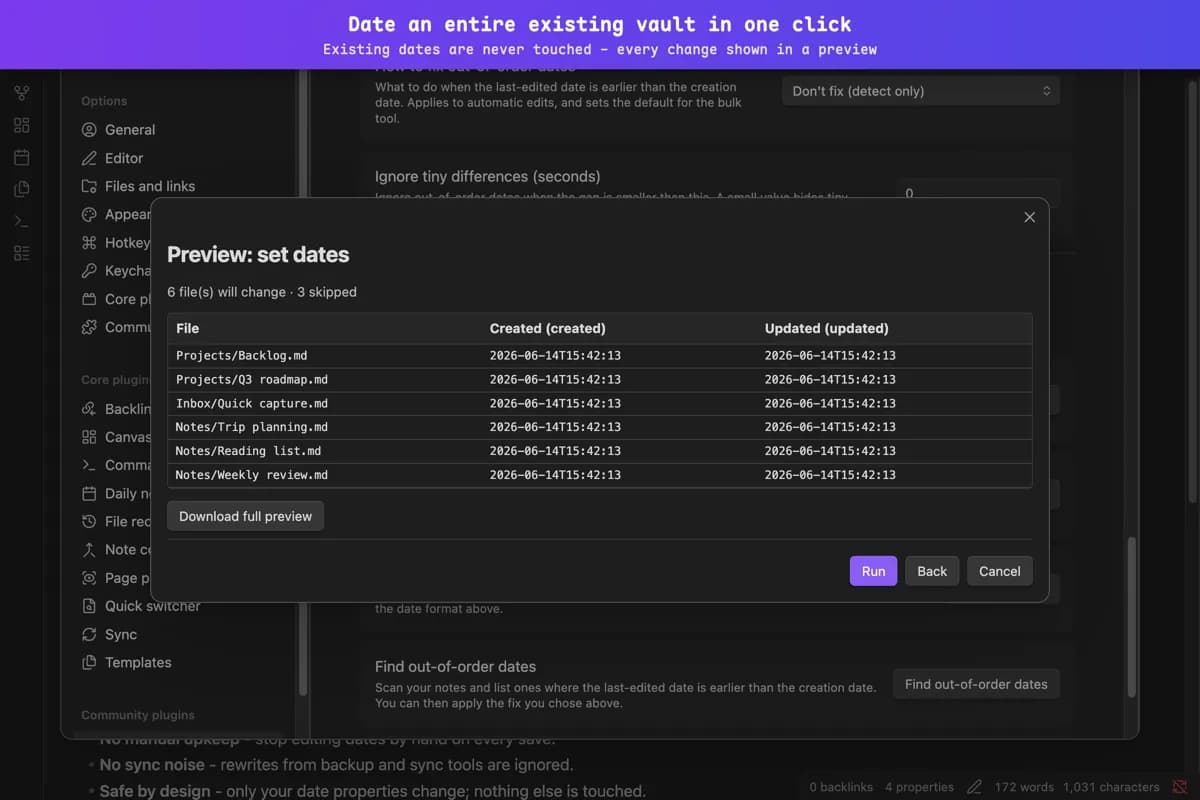 Frontmatter Date Manager screenshot