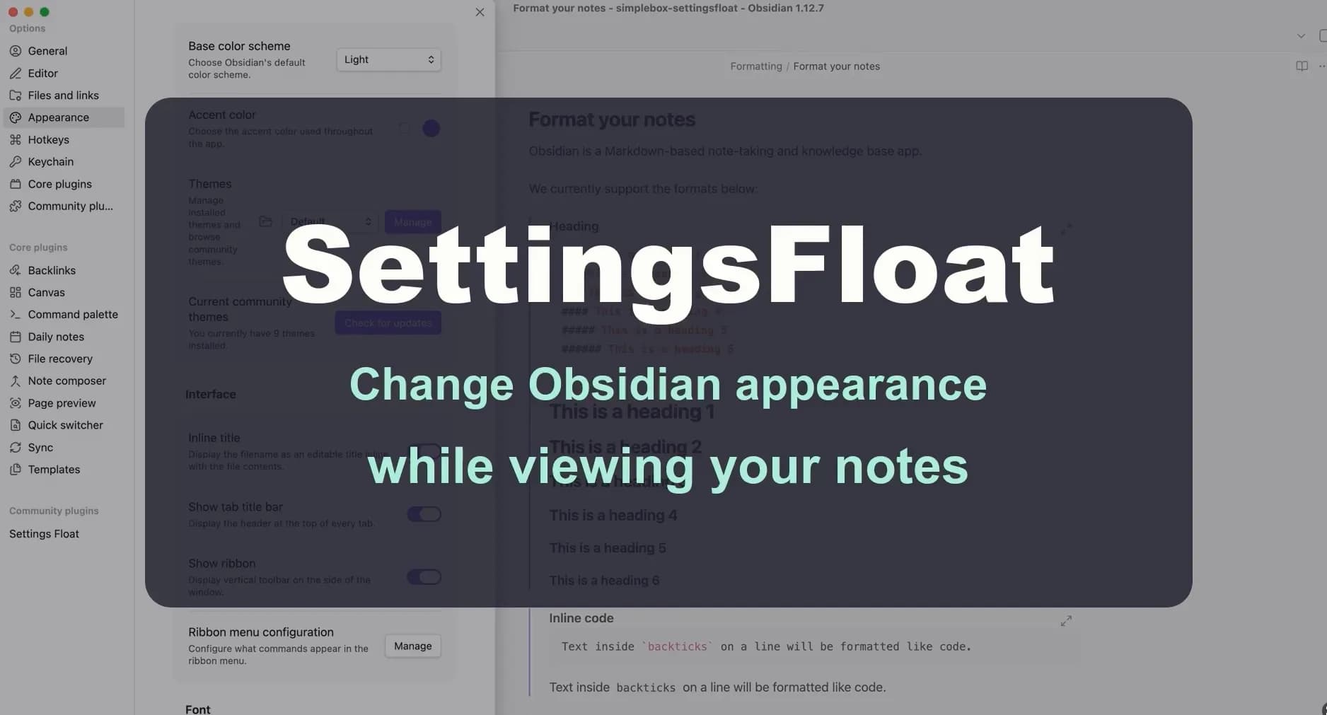 Settings Float screenshot