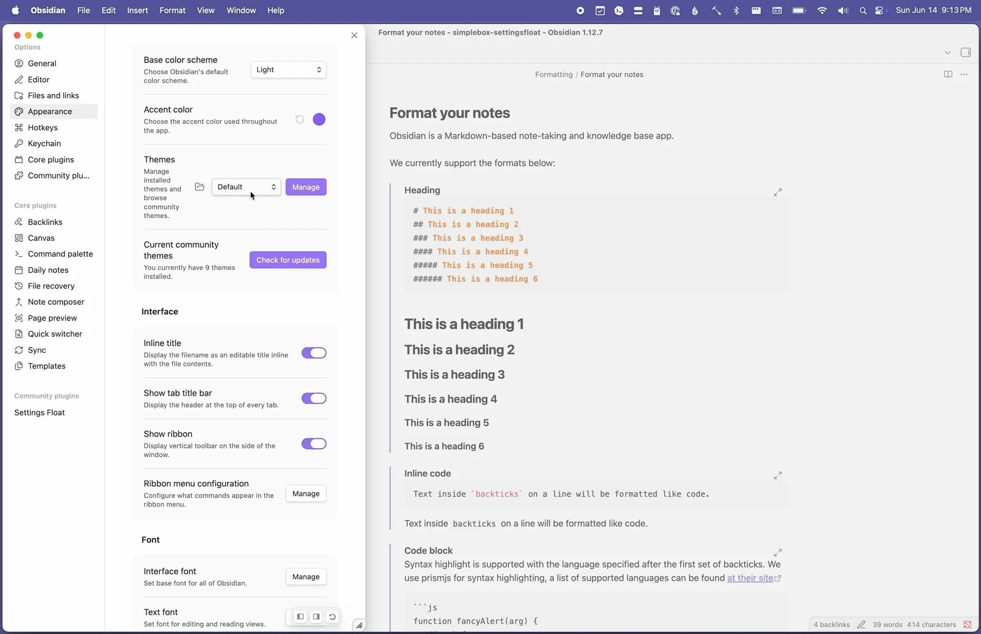 Settings Float screenshot