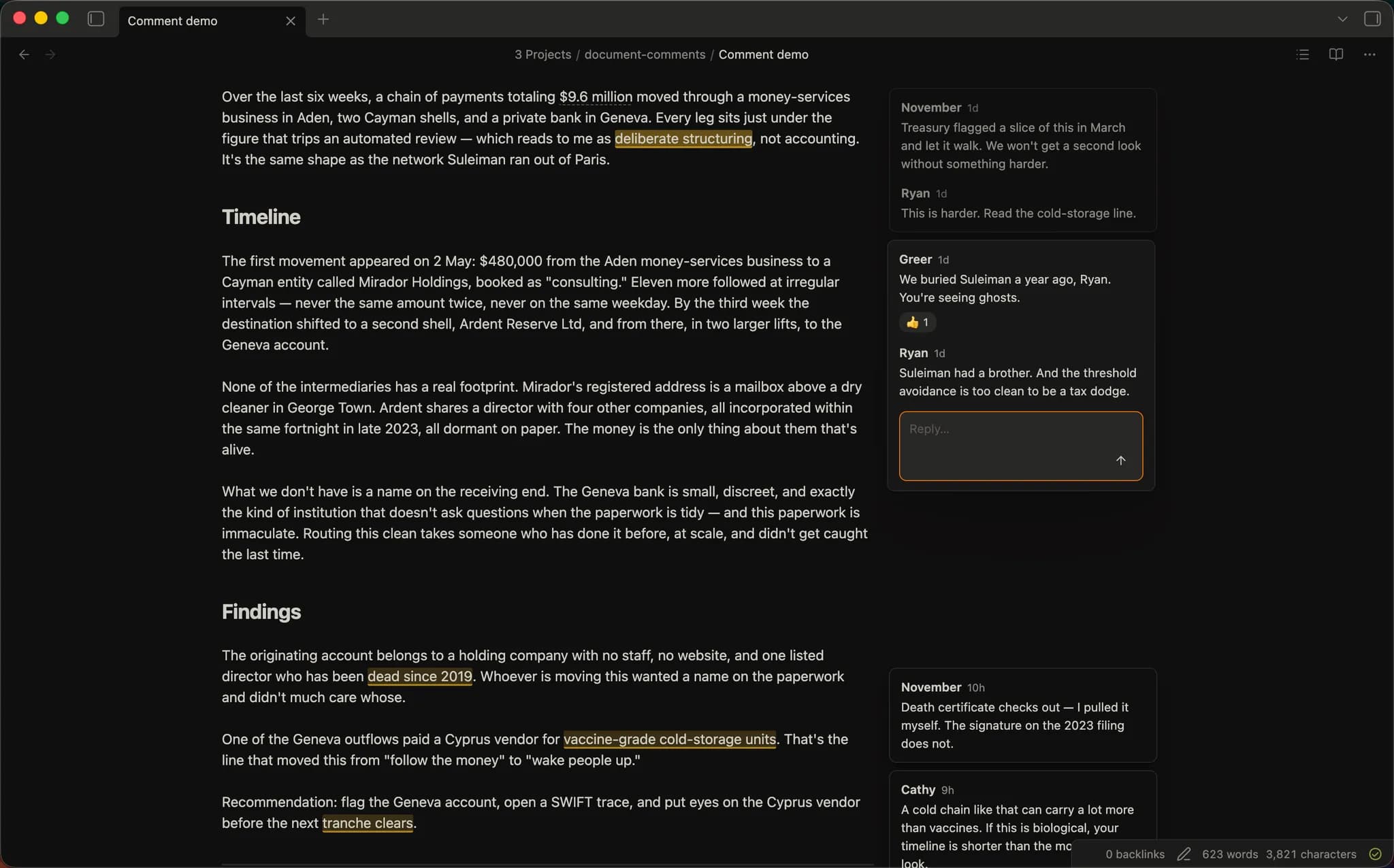 Document Comments screenshot