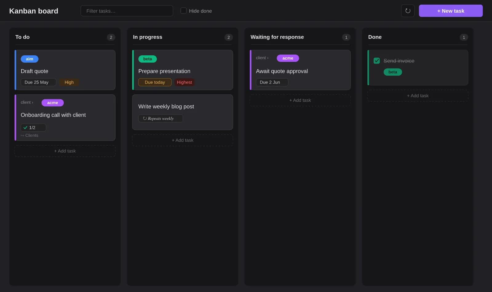 Trietment Kanban screenshot