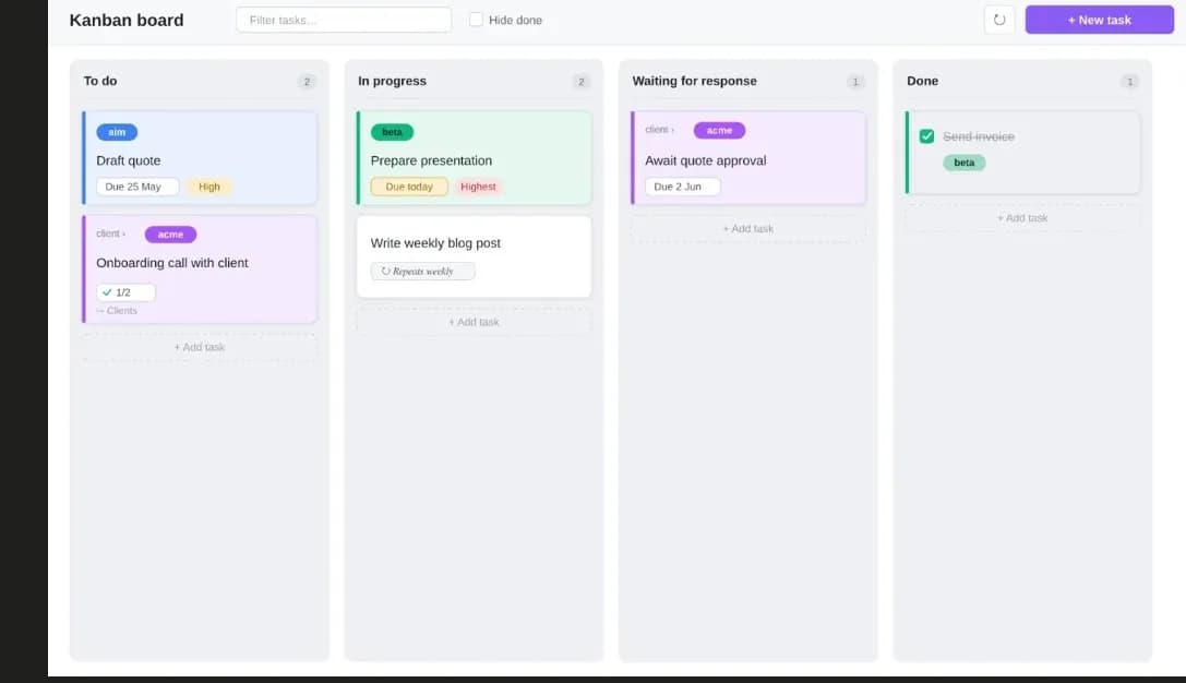 Trietment Kanban screenshot