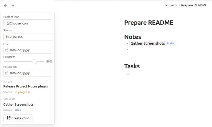Project Notes screenshot