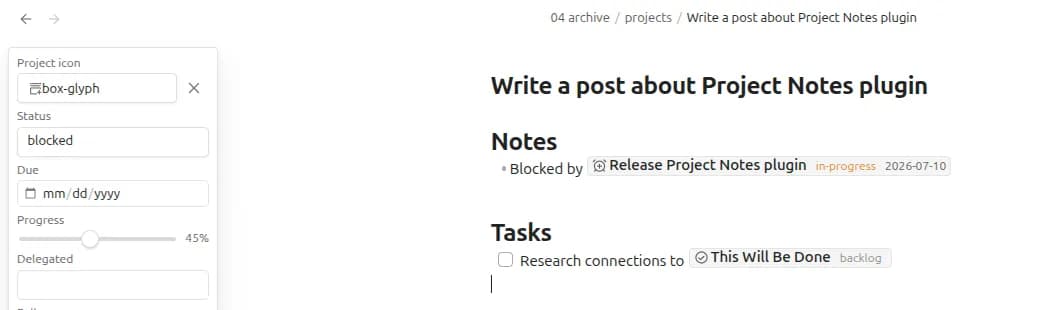 Project Notes screenshot