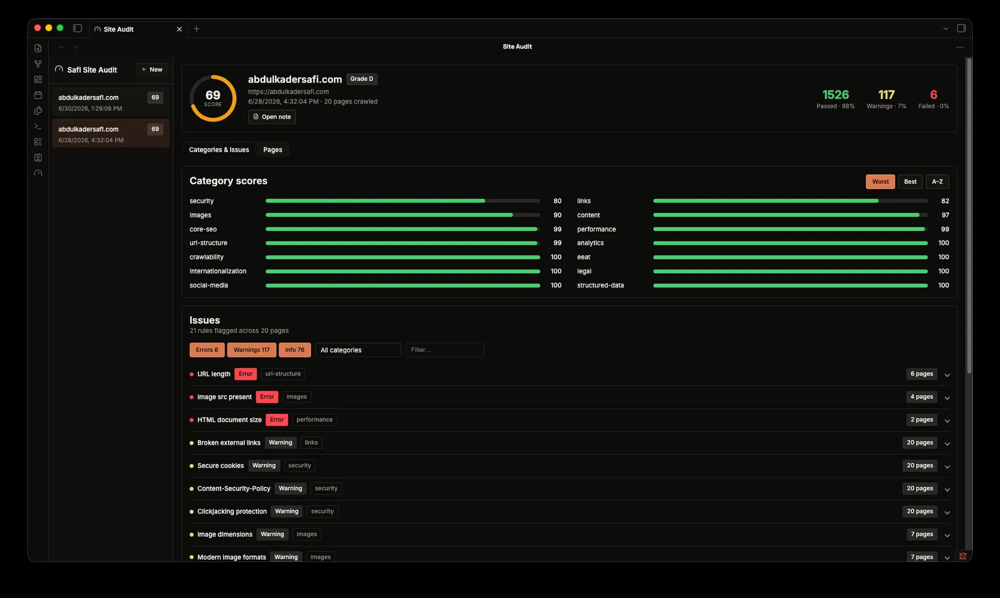 Safi Site Audit screenshot