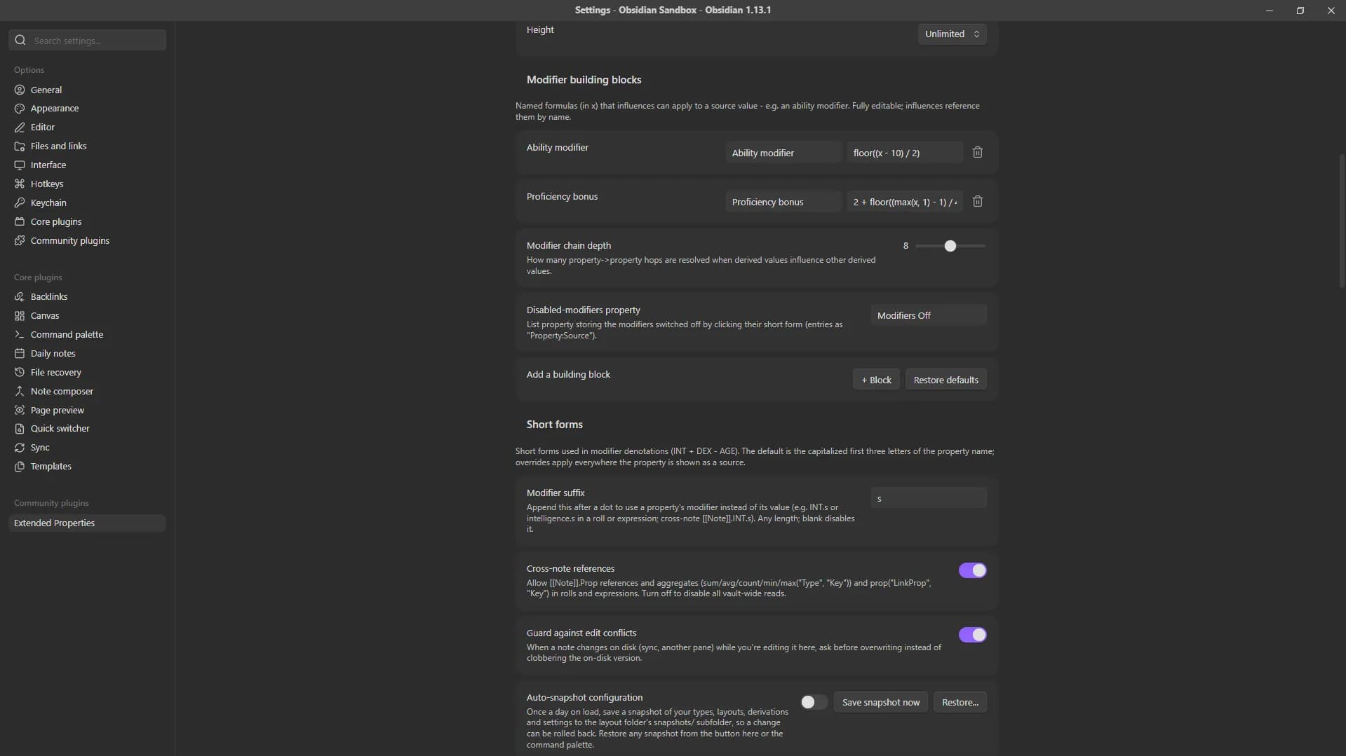 Extended Properties screenshot