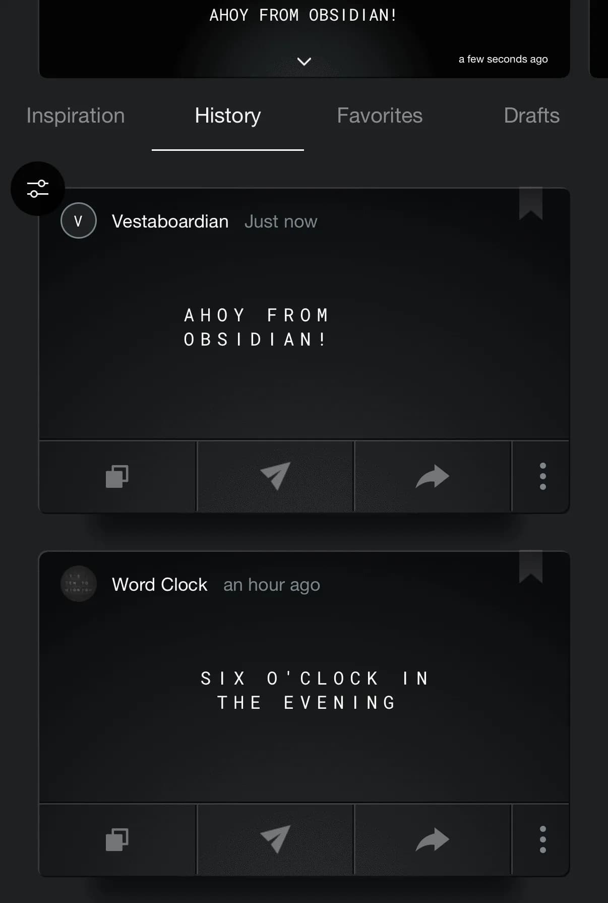 Vestaboardian screenshot