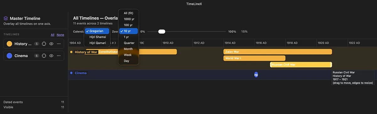 TimeLineX screenshot