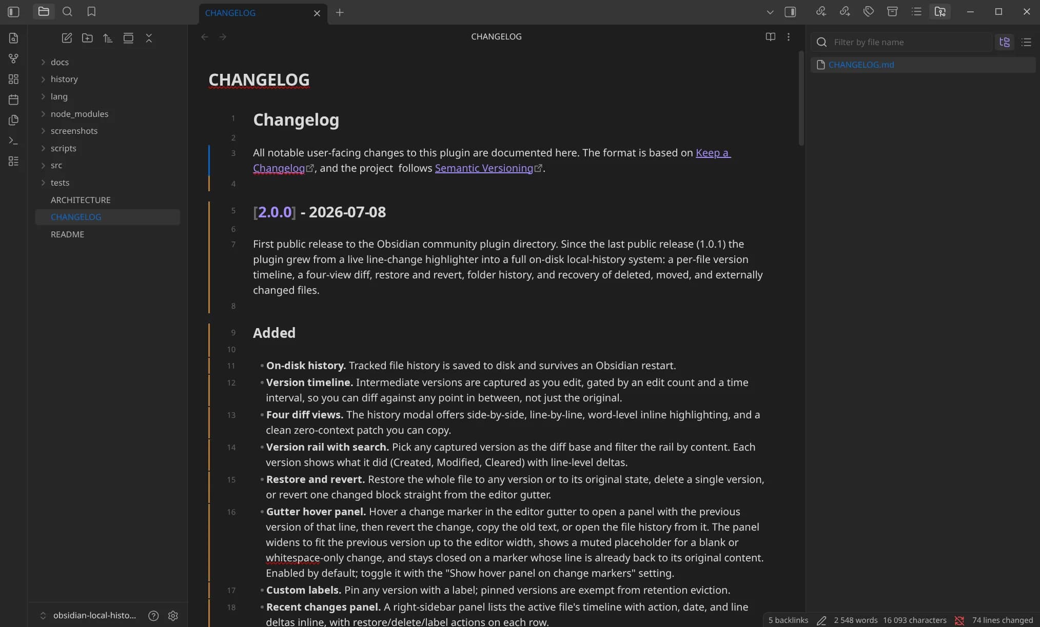 Local Version History screenshot