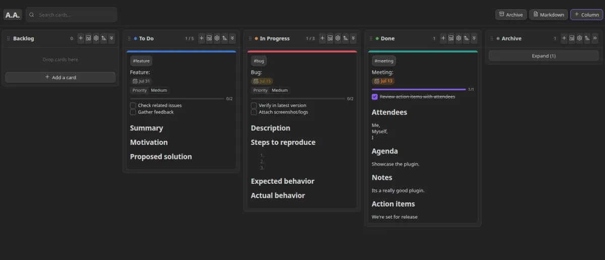 ArtinOrs Advanced Kanban screenshot