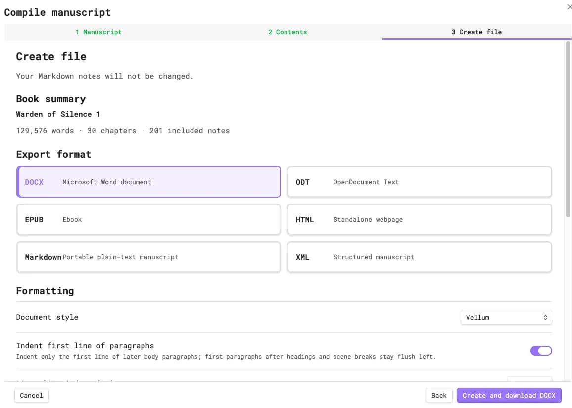 Manuscript Compiler screenshot