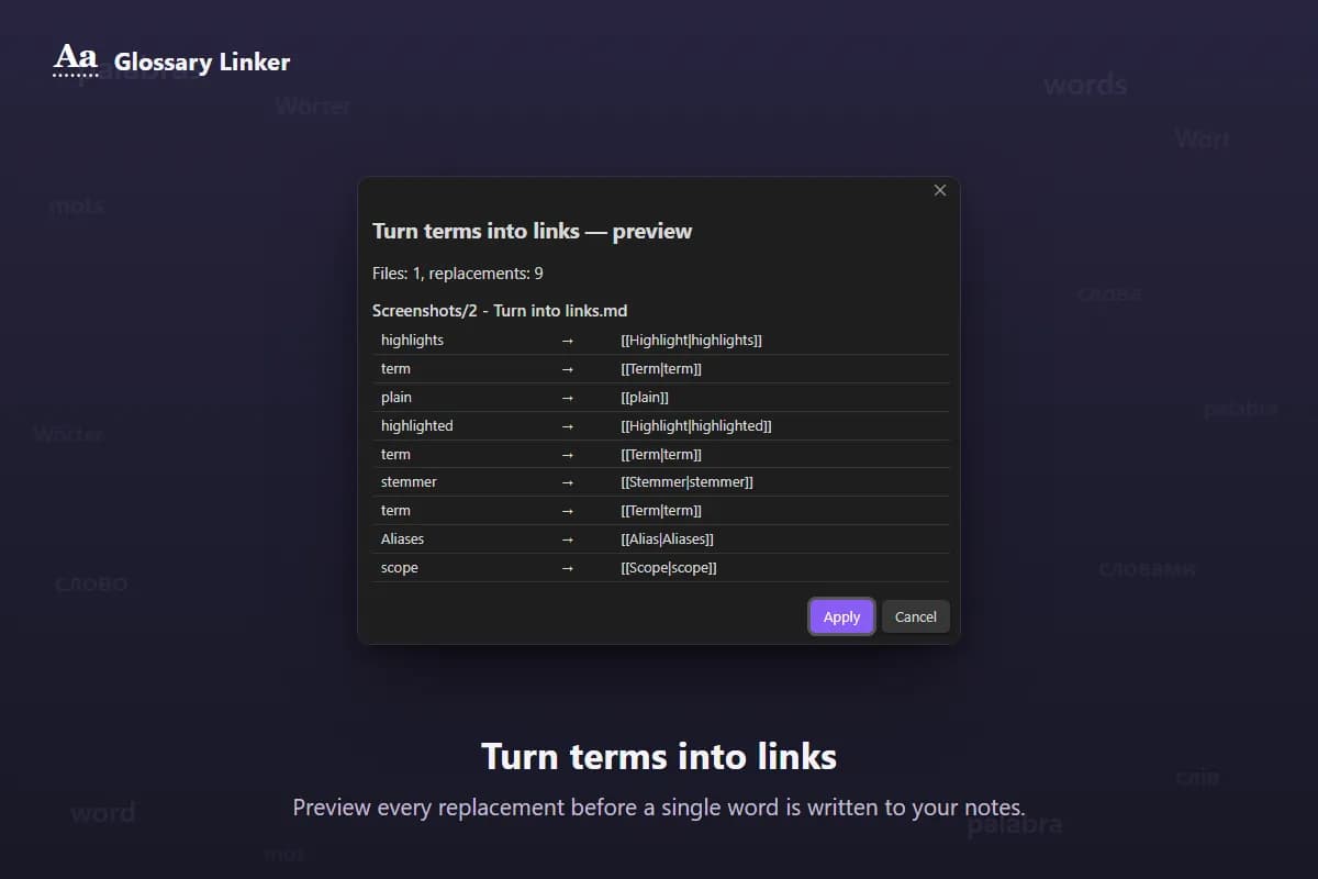 Glossary Linker screenshot