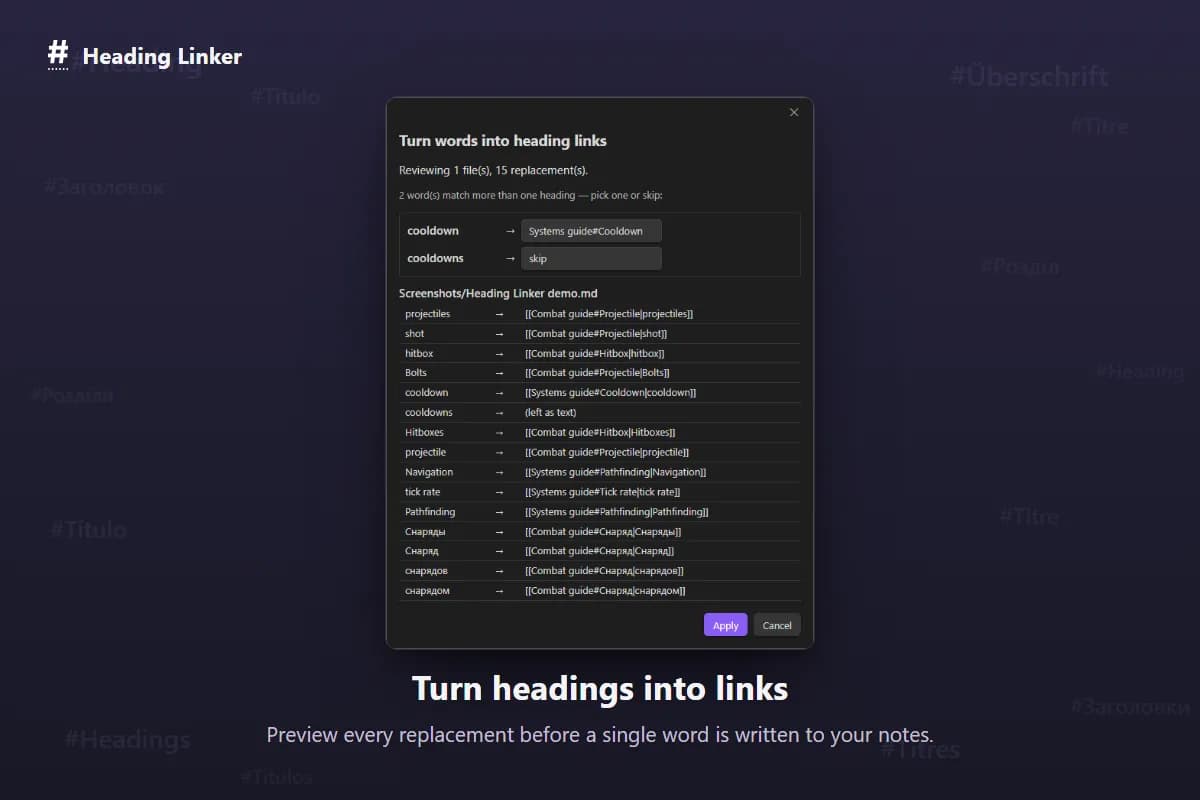 Heading Linker screenshot