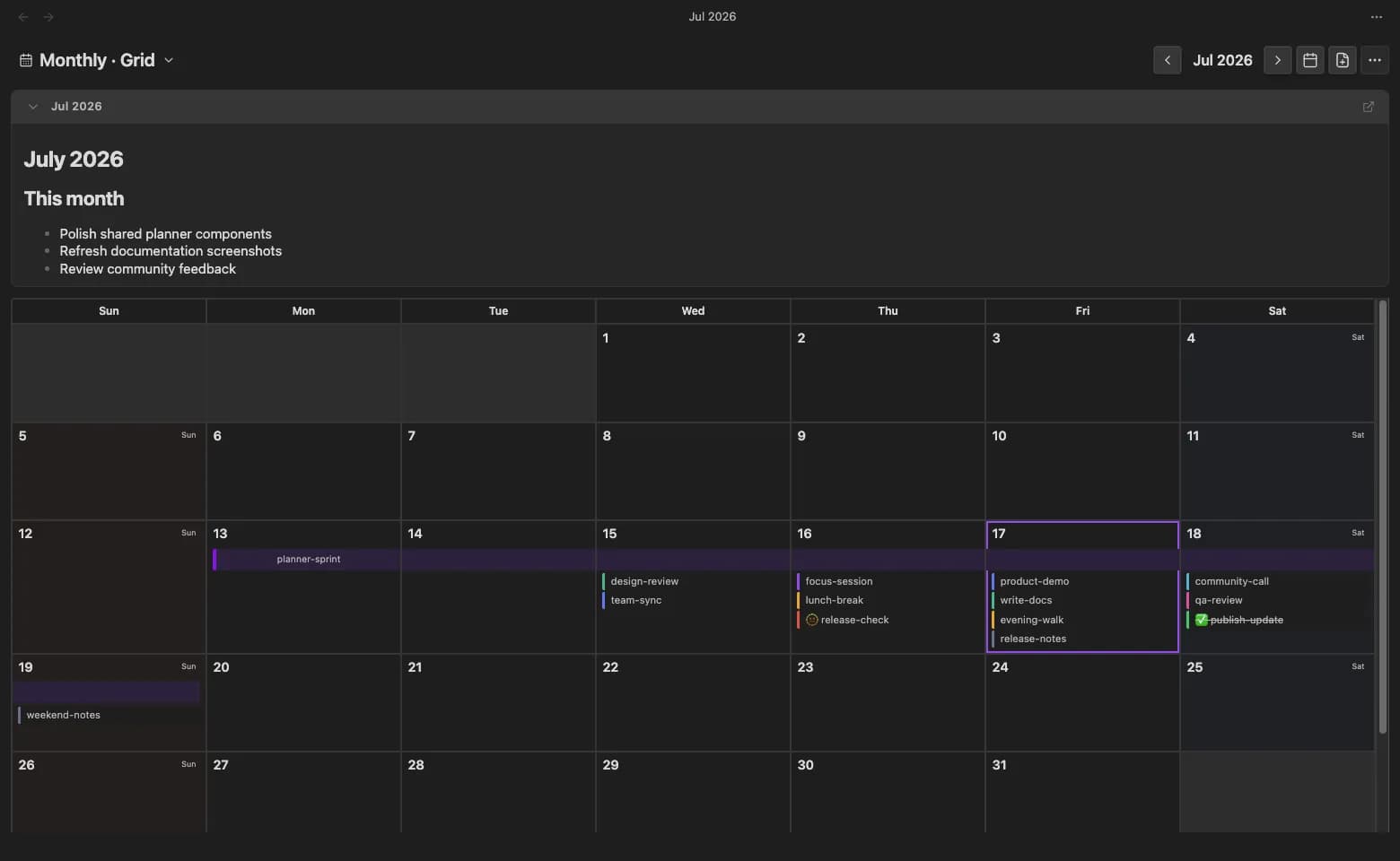 Diary screenshot