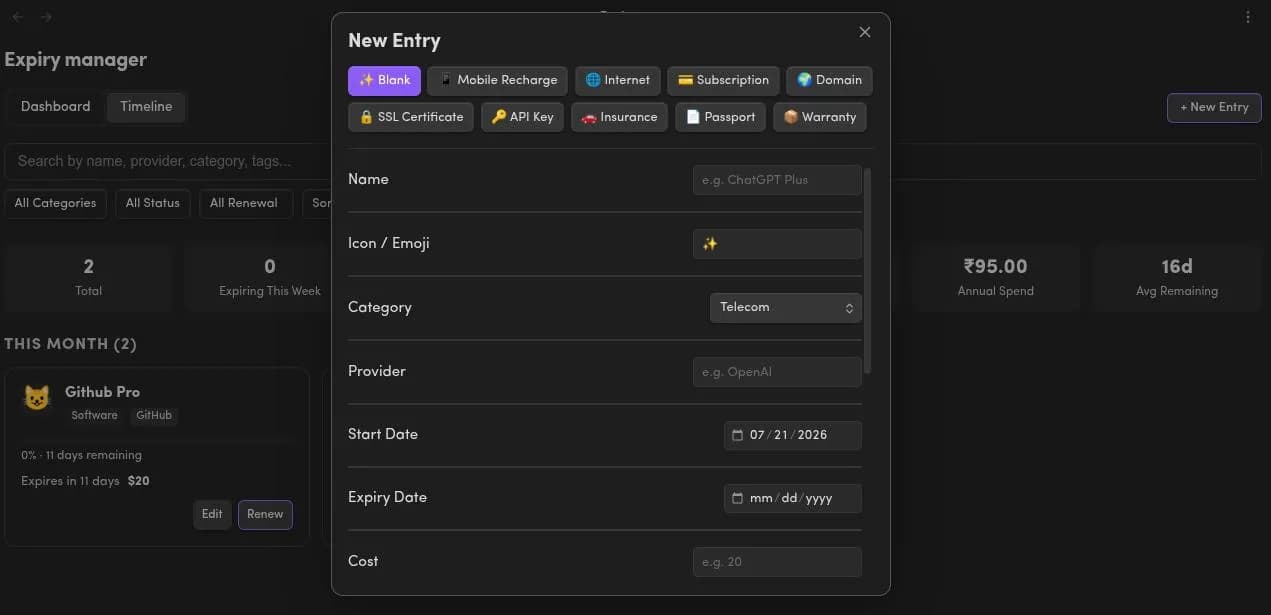 Expiry Manager screenshot