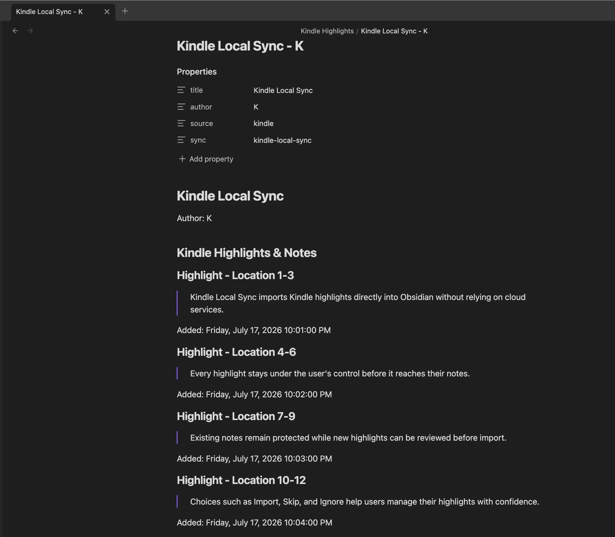 Kindle Local Sync screenshot