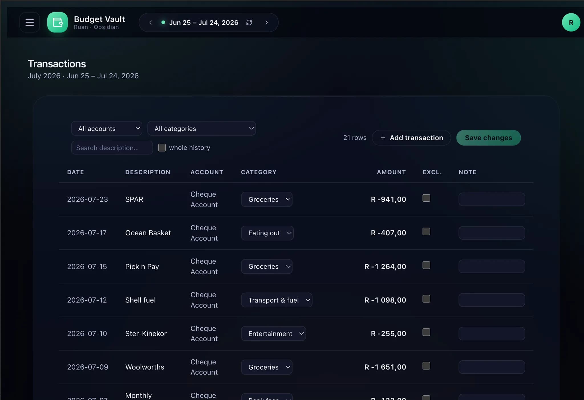 Budget Vault screenshot