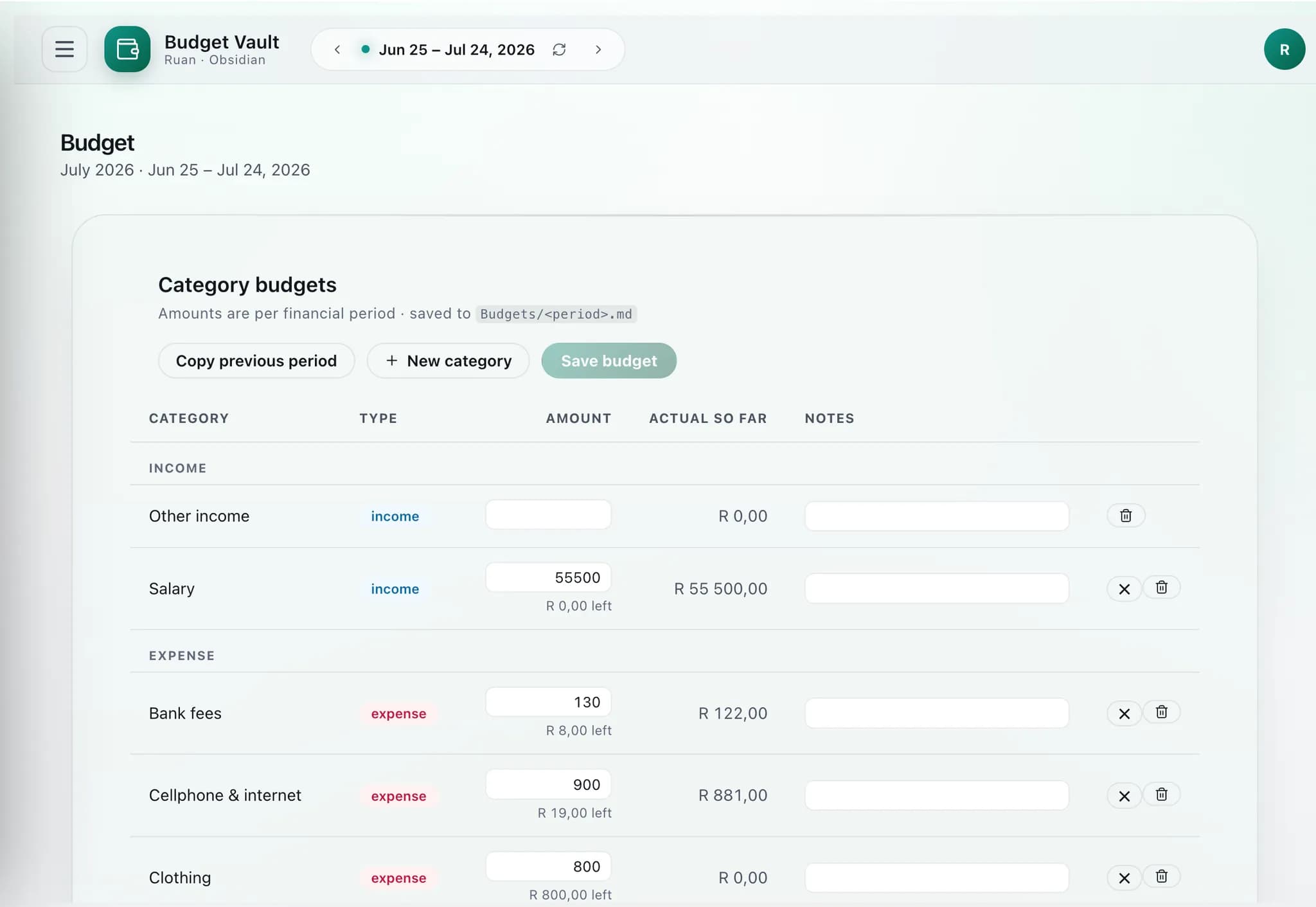 Budget Vault screenshot
