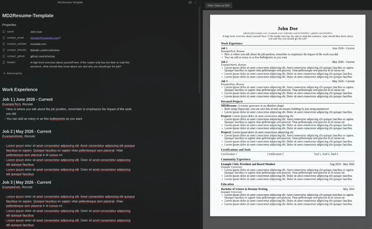 MD2Resume screenshot