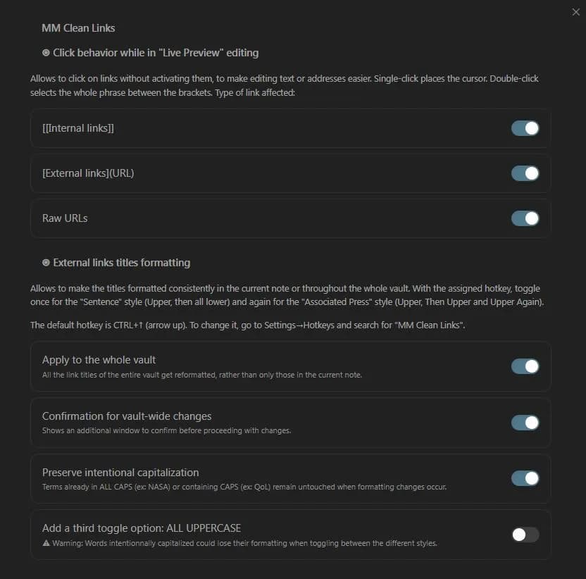 MM Clean Links screenshot