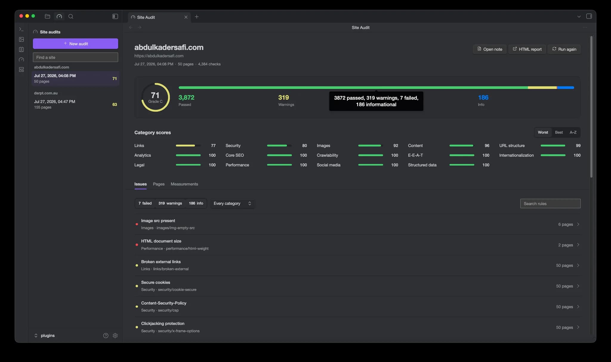 Safi Site Audit screenshot