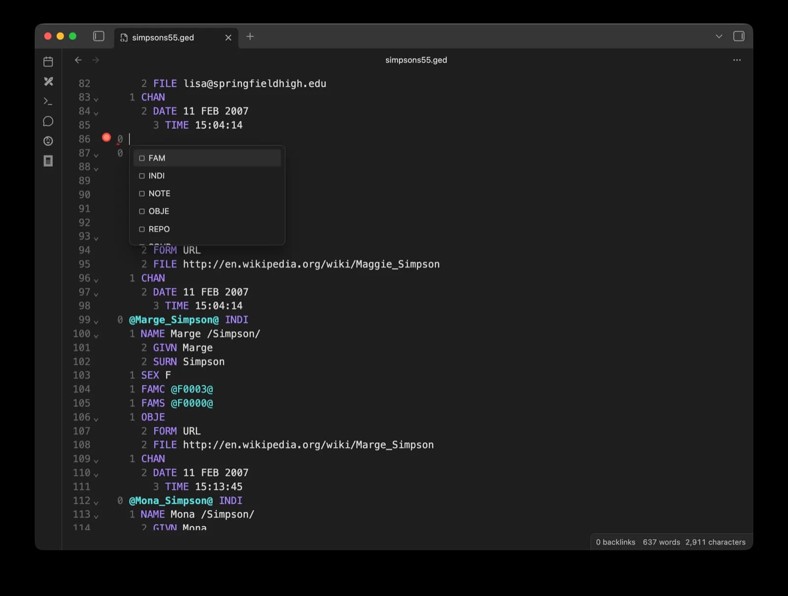 GEDCOM screenshot