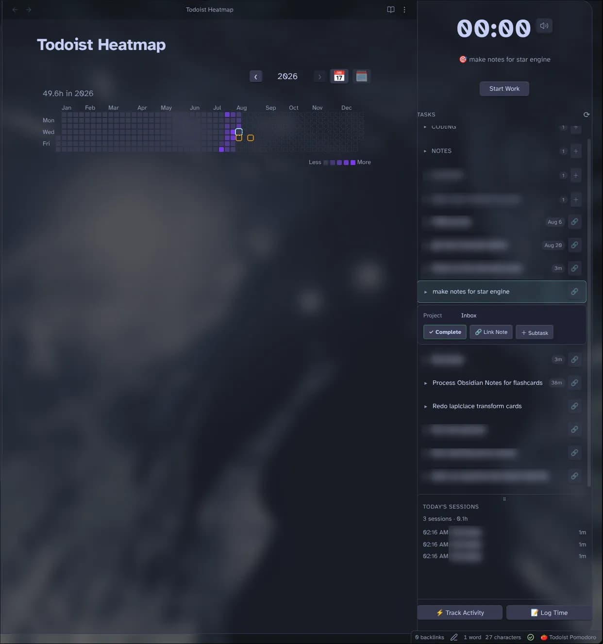 Todoist Pomodoro Heatmap screenshot