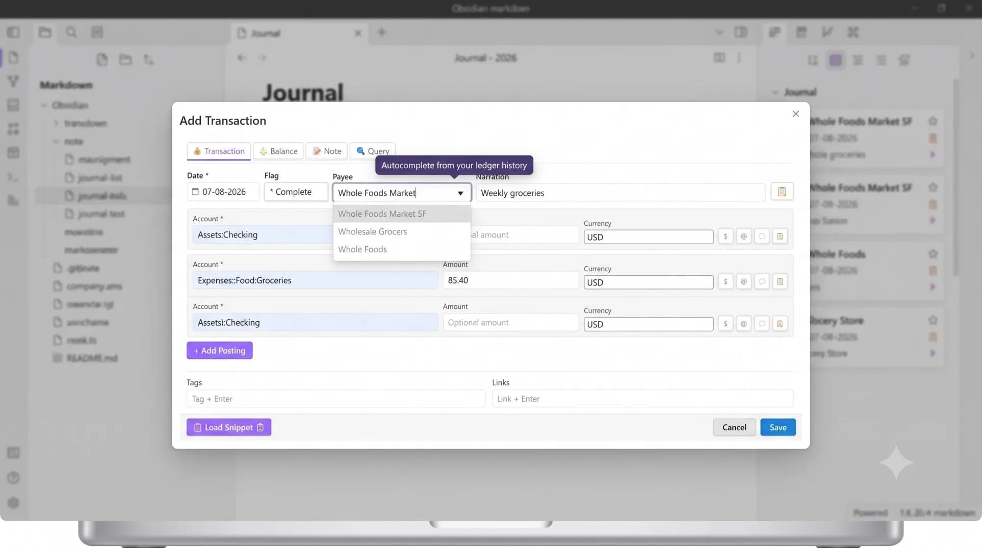 Beancount Ledger screenshot