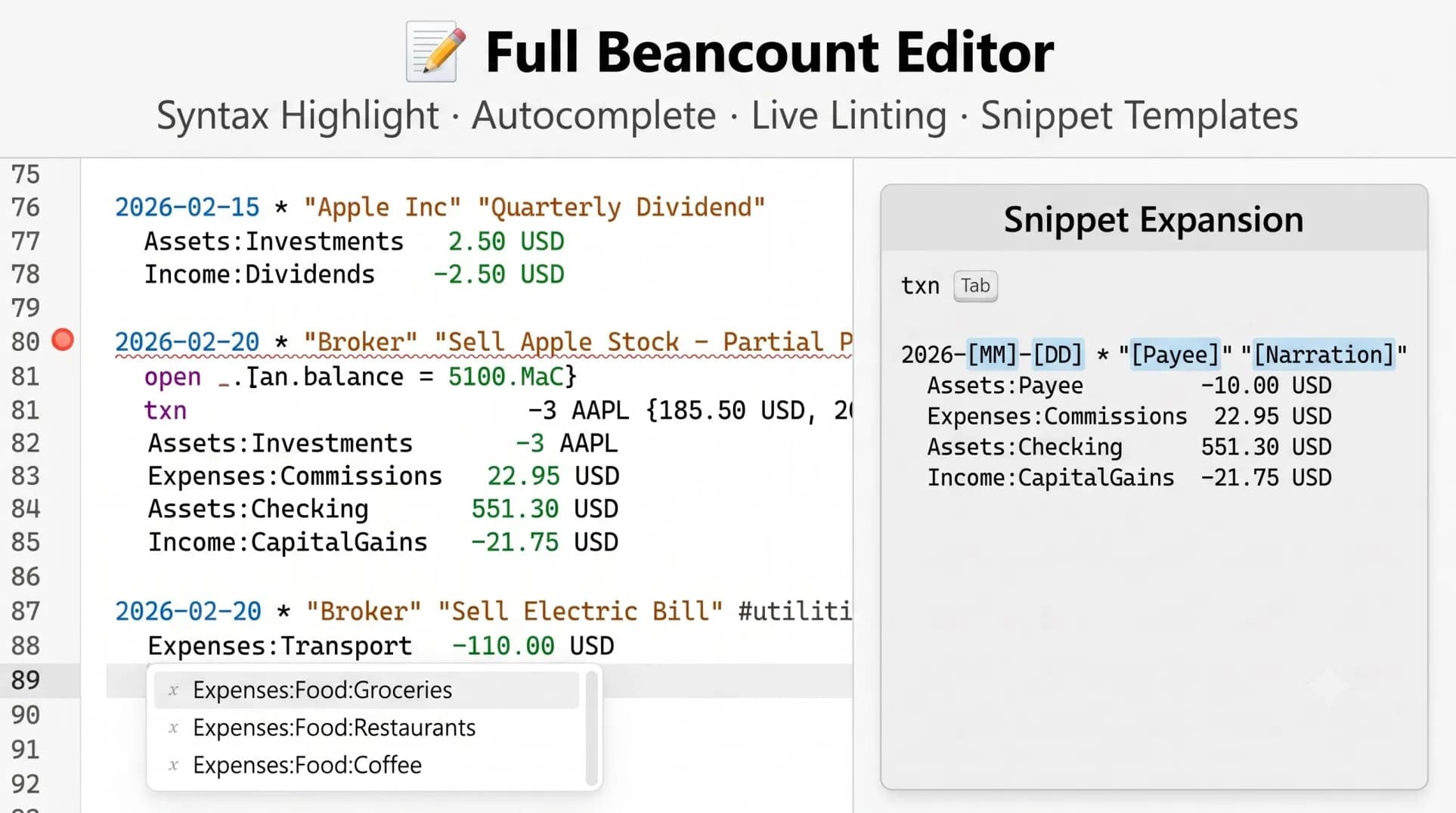 Beancount Ledger screenshot