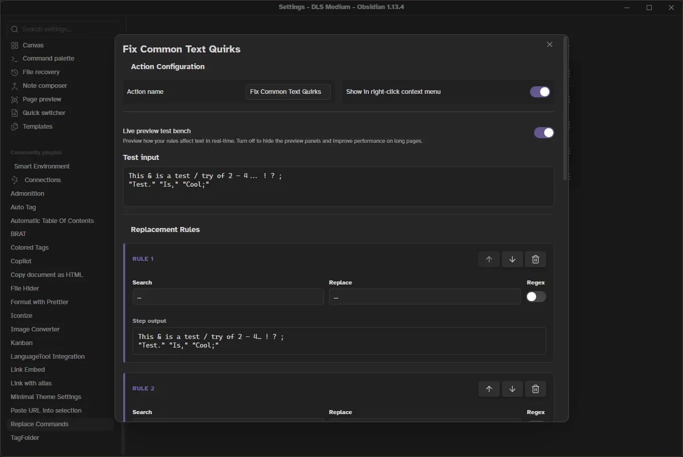 Replace Commands screenshot
