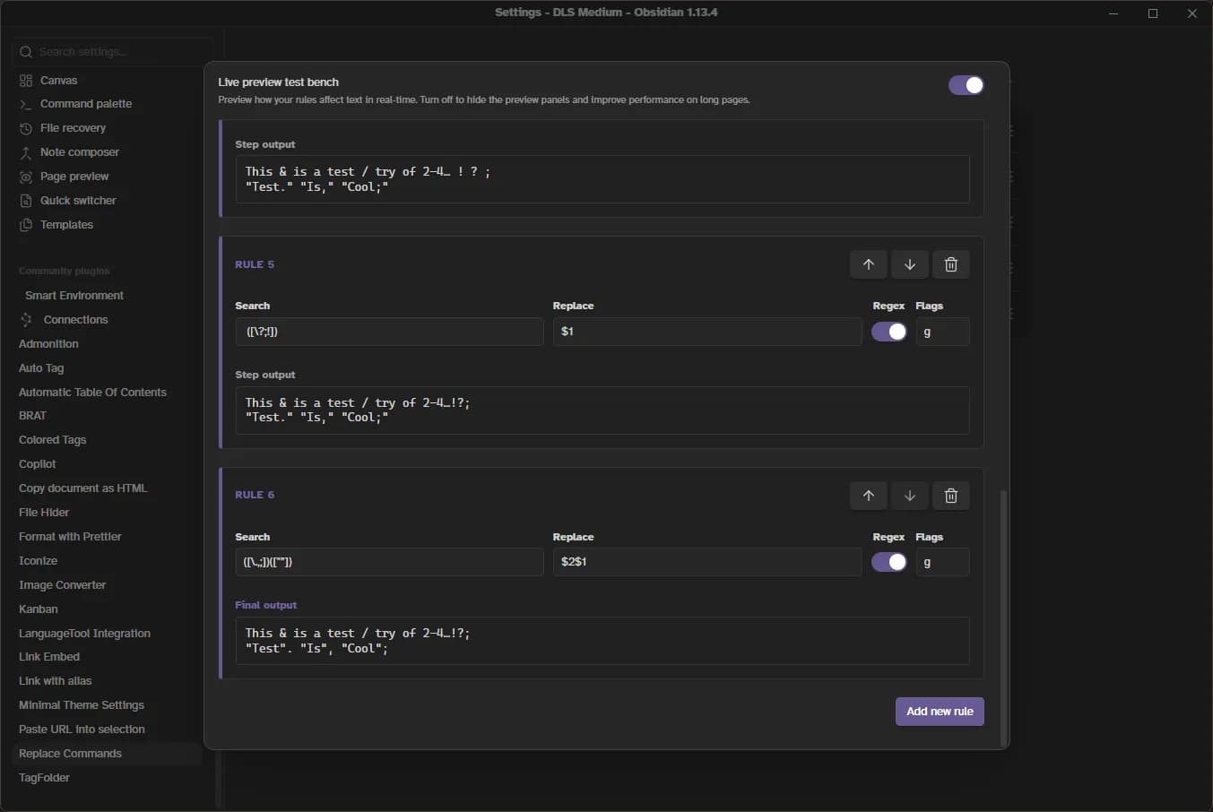 Replace Commands screenshot