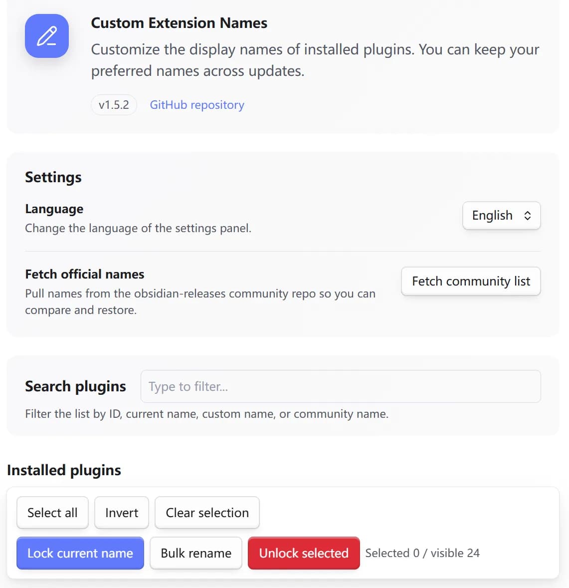 Custom Extension Names screenshot